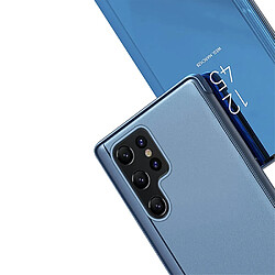 Htdmobiles Housse pour Samsung Galaxy S23 Ultra 5G - etui portefeuille miroir clear view + film ecran - BLEU