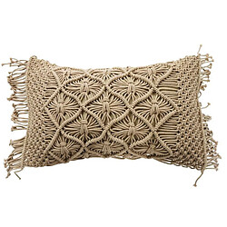 Thedecofactory MACRAME - Coussin macramé en coton tressé rose nude 30x50