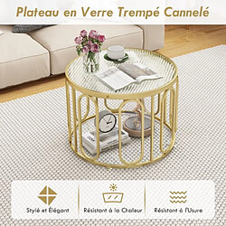 Helloshop26 Table basse ronde de 60,5 cm table d'appoint à 2 niveaux plateau en verre trempé supports pivotants ovales table centrale de canapé or 20_0009341