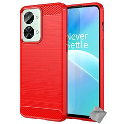 Htdmobiles Coque pour OnePlus Nord 2T 5G - housse etui silicone gel carbone + verre trempe - ROUGE