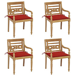 vidaXL Chaises Batavia avec coussins lot de 4 Bois de teck solide