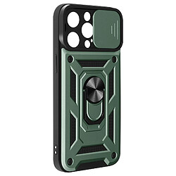 Avizar Coque Antichoc pour iPhone 15 Pro Max Cache Caméra Coulissant Bague vert foncé