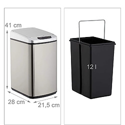 Helloshop26 Poubelle cuisine couvercle automatique avec récipient sceau 12 litres argenté 13_0002336