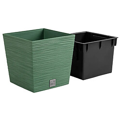 Avis Pot de fleurs vert terre, avec réservoir, collection FURU, 29,5 x 29,5 x 29 cm, contenance 14 L.