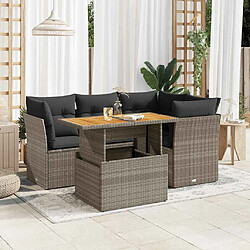 vidaXL Salon de jardin 5 pcs avec coussins gris résine tressée