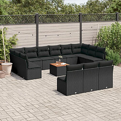 Maison Chic Salon de jardin avec coussins 14 pcs | Ensemble de Table et chaises | Mobilier d'Extérieur noir résine tressée -GKD45764