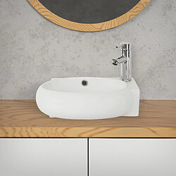 Acheter ML-Design Lavabo en Céramique, Ovale, 43x28x15 cm, Blanc, Trou pour Robinetterie à Droite, Montage Mural ou Sur Plan, Vasque à Poser, Lave Mains Petit Évier Supendu pour Salle de Bain Toilette WC