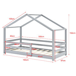 Acheter Lit d'Enfant Maison avec Barreaux de Sécurité Knätten Pin 80 x 160 cm Gris Clair Mat Laqué [en.casa]