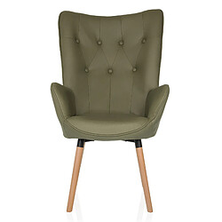 Fauteuil à oreilles / fauteuil vintage HAVENIO I tissu vert hjh LIVING