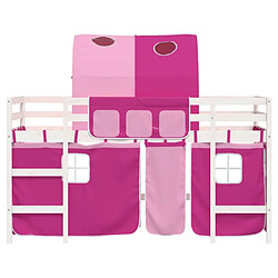 Acheter Vidaxl Lit mezzanine enfants avec tunnel rose 80x200cm bois pin massif