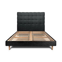 Sommeil de plomb Lit 135x190cm avec tête de lit capitonnée bouclette et sommier kit Noir - Hauteur totale : 29cm