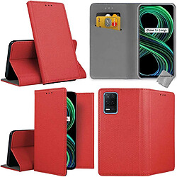 Htdmobiles Housse etui portefeuille avec coque intérieure en silicone pour Realme 8 5G + verre trempe - ROUGE MAGNET