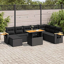 vidaXL Salon de jardin avec coussins 7 pcs noir résine tressée acacia