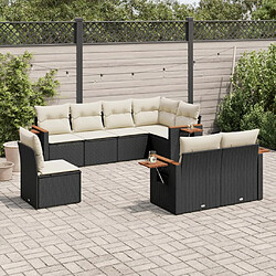 Maison Chic Ensemble Tables et chaises d'extérieur 8 pcs avec coussins,Salon de jardin noir résine tressée -GKD443776