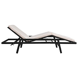 Helloshop26 Transat chaise longue bain de soleil lit de jardin terrasse meuble d'extérieur avec coussin résine tressée noir 02_0012522 pas cher