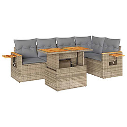 vidaXL Salon de jardin 6 pcs avec coussins beige résine tressée acacia