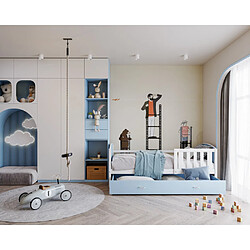 Kids Literie Lit Enfant Tami 90x190 ( Sans Matelas ) Blanc - bleu Livré avec le sommiers et tiroir.