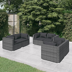 vidaXL Salon de jardin 6 pcs avec coussins Résine tressée Gris