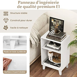 Helloshop26 Table d'appoint à 3 niveaux table de chevet avec etagères de rangement pieds surélevés et structure stable table d'appoint 65 cm etroite blanc 20_0009371