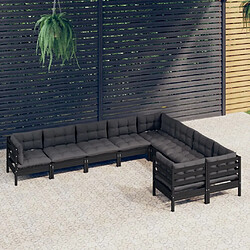 Maison Chic Salon de jardin 9 pcs + coussins - Mobilier/Meubles de jardin - Table et chaises d'extérieur Noir Bois de pin -MN80692