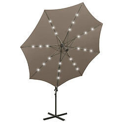 Acheter vidaXL Parasol de jardin en porte-à-faux et mât et lumières LED taupe