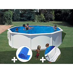 Kit piscine acier blanc Gré Bora Bora ronde 4,80 x 1,22 m + Bâche à bulles + Tapis de sol