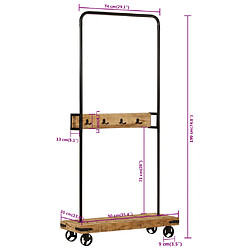 vidaXL Porte-vêtements et roues 90x35x190 cm bois de manguier et fer pas cher