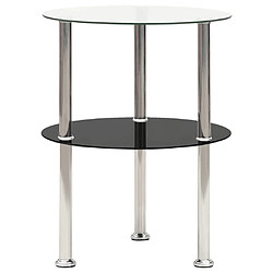 vidaXL Table d'appoint 2 niveaux Transparent et noir 38cm Verre trempé