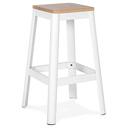 Alterego Tabouret haut style industriel 'LIDYA' avec structure en métal blanc et assise en bois