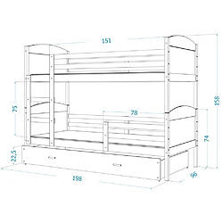 Avis Kids Literie Lit Superposé Matis 90x190 (Sans Matelas) Gris Livré avec le sommiers et tiroir.