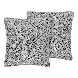 Beliani Lot de 2 coussins KIZKALESI Coton 45 x 40 cm Unicolore Macramé Gris