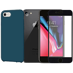 Protection intégrale Verre Trempé bord Noir pour iPhone 7+Verre Trempé Caméra Arrière+Coque souple silicone Bleu Marine -Visiodirect-