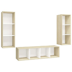 Maison Chic Ensemble de meubles TV 3 pcs pour salon - Blanc et chêne sonoma Aggloméré -MN46631