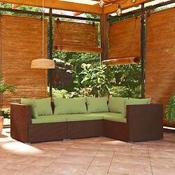 Maison Chic Salon de jardin 4 pcs + coussins - Mobilier/Meubles de jardin - Table et chaises d'extérieur Résine tressée Marron -MN57319