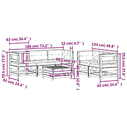 vidaXL Salon de jardin avec coussins 6 pcs blanc bois de pin massif pas cher