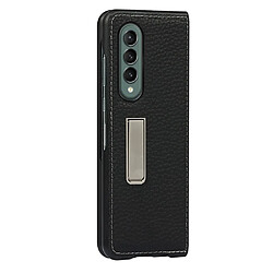 Coque en cuir véritable texture litchi avec béquille noir pour votre Samsung Galaxy Z Fold3 5G