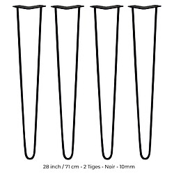 Monstershop 4 Pieds de Table en Épingle à Cheveux - 71cm - 2 Tiges - 10mm – Fini Noir