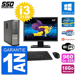 PC Dell 990 SFF Ecran 19" Intel i3-2120 RAM 16Go SSD 960Go Windows 10 Wifi - Occasion