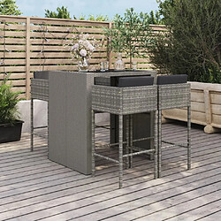 vidaXL Ensemble de bar de jardin 5 pcs avec coussins gris poly rotin