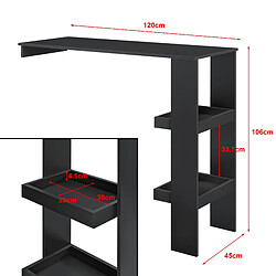 Helloshop26 Table de bar avec 2 compartiments de rangement bistrot murale 120 cm noir 03_0006203