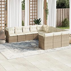 Maison Chic Salon de jardin 11 pcs avec coussins | Ensemble de Table et chaises | Mobilier d'Extérieur beige résine tressée -GKD88295