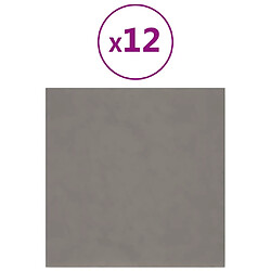 vidaXL Panneaux muraux 12 pcs Gris clair 30x30 cm Velours 1,08 m²