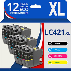 123CONSOMMABLES - LC421XL - Cartouches d'encre Compatible pour Brother LC421 LC 421XL pour imprimante Brother MFC-J1010DW DCP-J1140DW DCP-J1050DW (Pack de 12)