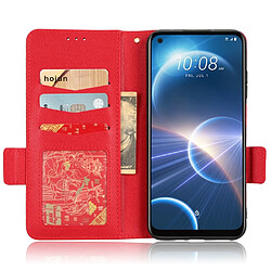 Etui en PU texture litchi, fermoir magnétique double avec support pour votre HTC Desire 22 Pro 5G - rouge