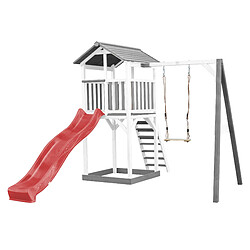 AXI Beach Tower Aire de Jeux avec Toboggan en Rouge, Balançoire & Bac à Sable | Grande Maison Enfant extérieur en Gris & BLANC | Cabane de Jeu en Bois FSC