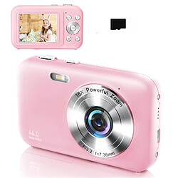 INF Appareil photo numérique 1080P 44MP avec zoom 16x, écran 2,4 pouces, carte 32 Go Pink