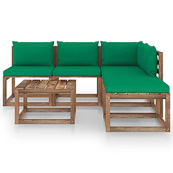 vidaXL Salon palette de jardin 6 pcs et coussins Bois de pin imprégné