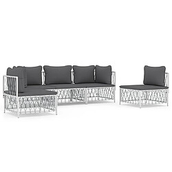 Maison Chic Salon de jardin 5 pcs avec coussins - Table et chaises d'extérieur - Mobilier/Meubles de jardin Moderne blanc acier -MN49254