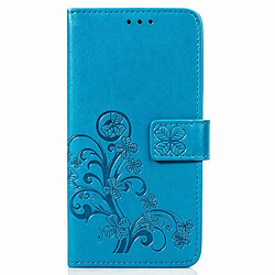 Wewoo Housse Coque Étui en cuir à motif de fleurs pressées Lucky Clover pour Galaxy A7 (2018), avec support & emplacements cartes, porte-monnaie et dragonne (bleu)