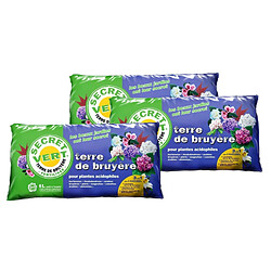 Secret Vert Terre de bruyère bio pour plantes acidophiles 6 litres (Lot de 3).